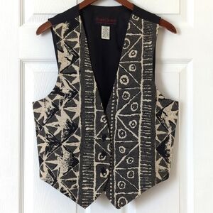 Against Gravitee 90's Vintage Funky Woven Button Down V-neck Vest Cream Black OS